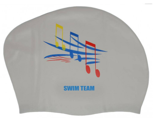 Шапочка для плавания для длинных волос SWIM TEAM ноты: KW-N (Серебро)