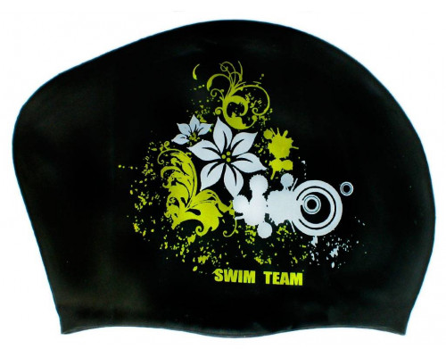 Шапочка для плавания для длинных волос SWIM TEAM цветы: KW-F (Чёрный)