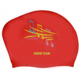 Шапочка для плавания для длинных волос SWIM TEAM ноты KW-ц (Красный)
