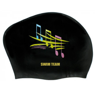 Шапочка для плавания для длинных волос SWIM TEAM ноты KW-ц (Чёрный)